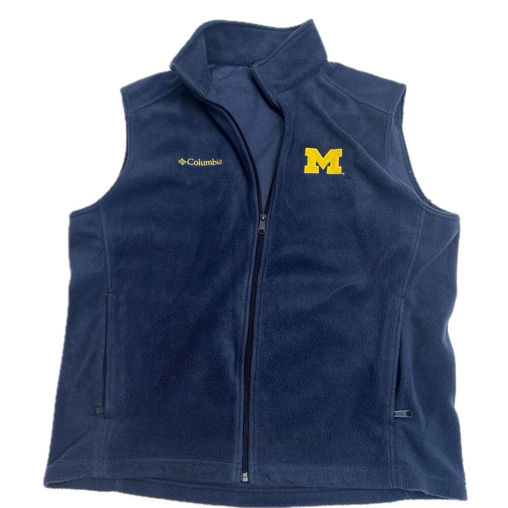 Columbia Michigan Wolverines Full Zip Fleece Vest Mens XXL Navy NCAA Football
